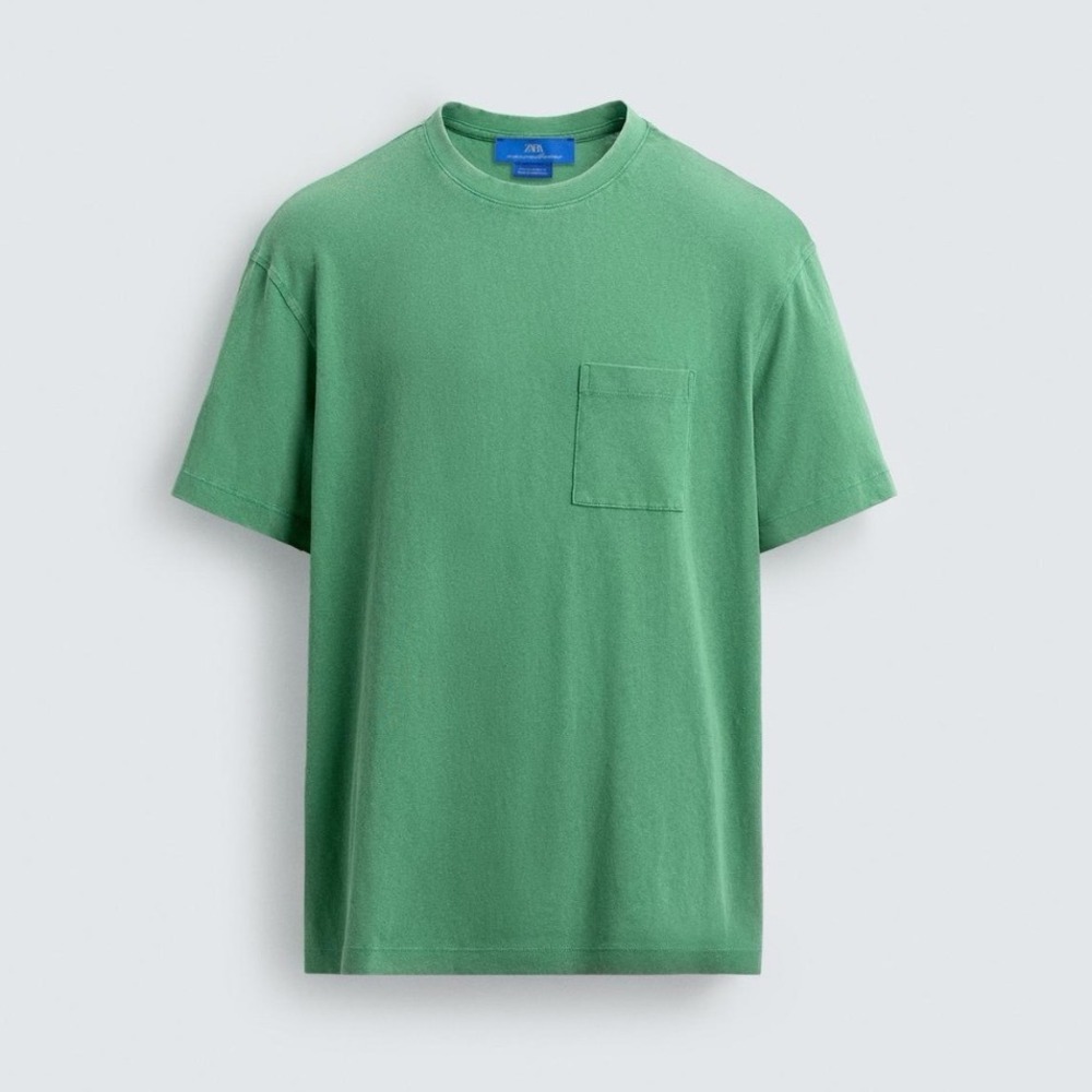 NWT Zara Men Pocket T-Shirt Aaron Levine x Zara Green 100% Cotton Large